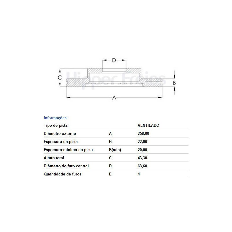 DISCO FREIO DIANTEIRO - HIPERFREIOS - HF18B