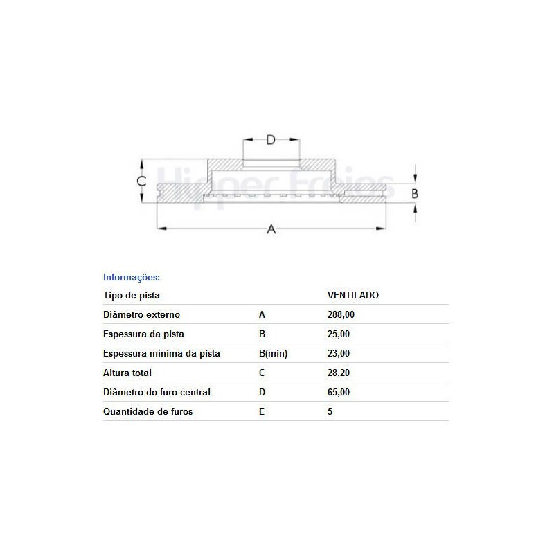 DISCO FREIO DIANTEIRO - HIPERFREIO - HF03A